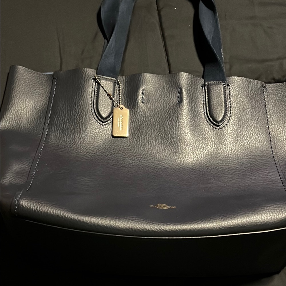 Coach Navy Leather Tote Bag